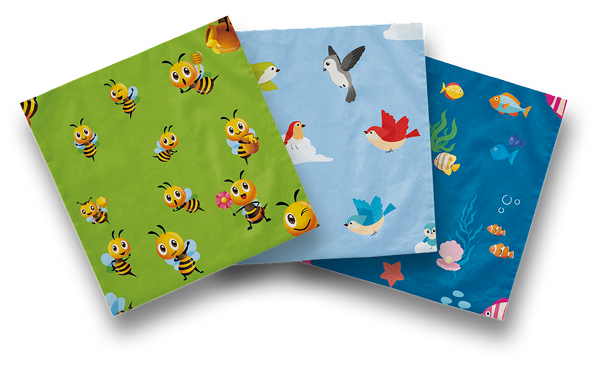 Ein Set aus drei Bienenwachstüchern - Motive: Biene, Vögel und Unterwasserlandschaft